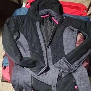 Maurices Black & Gray Hooded Softshell Jacket with Pink Accents